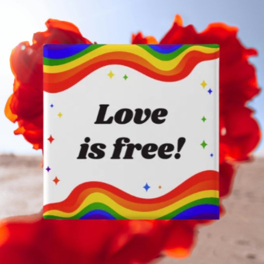 Liefde is Vrij: Regenboog Pride Knop Vierkante Button 5,1 Cm