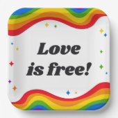Liefde is Vrij: Regenboog Pride Vierkante Papieren Bordje (Voorkant)