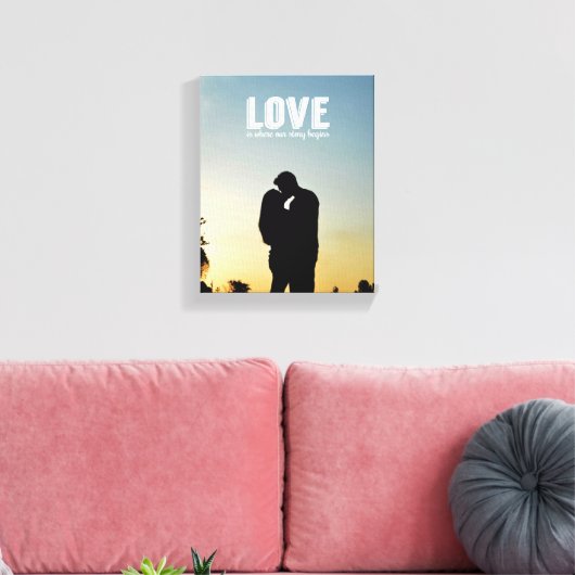 Liefde is waar ons verhaal begint met een paar fot canvas afdruk (Insitu (Woonkamer))