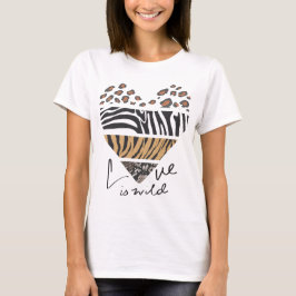 "Liefde is Wild" Hartvorm Wild Bont Patroon T-shirt