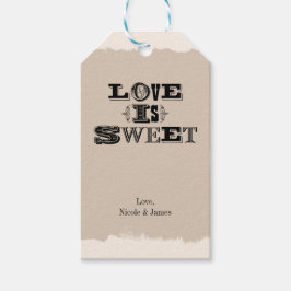 Liefde is zoet Beige Vintage aangepaste huwelijksg Cadeaulabel
