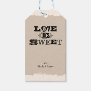 Liefde is zoet Beige vintage aangepaste trouwgunst Cadeaulabel