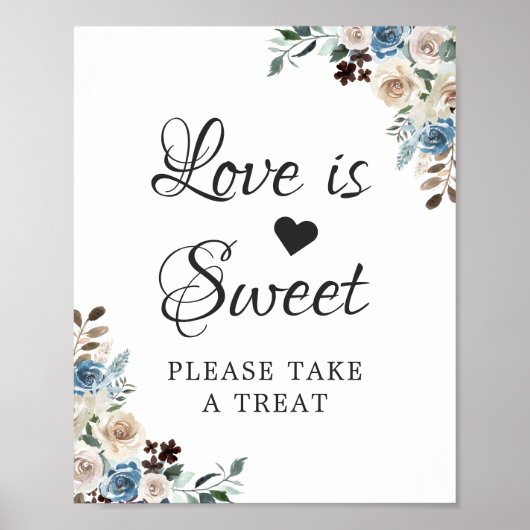 Liefde is zoet Boho Stofblauw Beige Bloemstuk Poster (Voorkant)