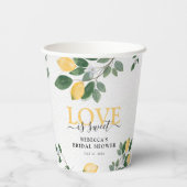 'Liefde is Zoet' Citroen & Groen Bruiloft Feestje Papieren Bekers (Achterkant)