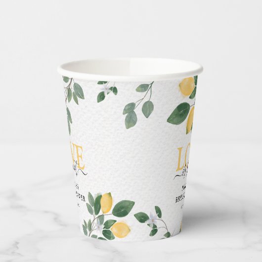 'Liefde is Zoet' Citroen & Groene Bruiloft Feestje Papieren Bekers (Links)