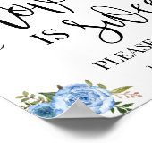 Liefde is zoet dessert tafel bord bruiloft blauw poster (Hoek)