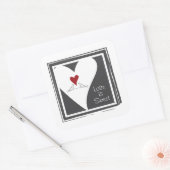 Liefde is zoet, eenvoudig, modern, liefdesvogels,  vierkante sticker (Envelop)