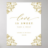 Liefde is zoet Elegant Gouden Bloei Huwelijksbord Poster (Voorkant)