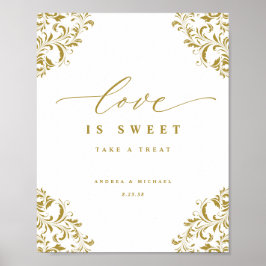 Liefde is zoet Elegant Gouden Bloei Huwelijksbord Poster