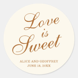 Liefde Is Zoet Elegant Ivoor Koperen Trouwgunst Ronde Sticker