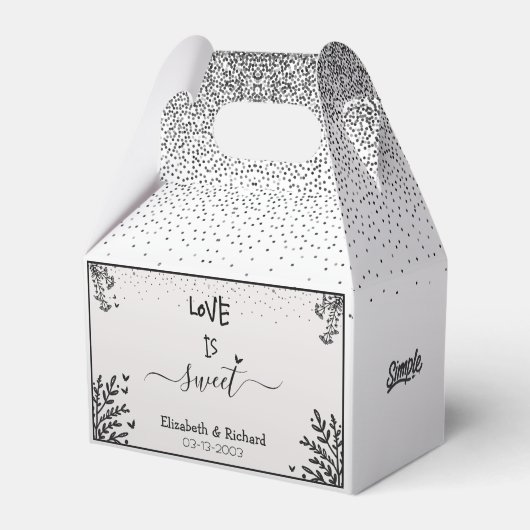 Liefde is Zoet Elegant Zwart en Wit Bloemmotief Bedankdoosjes (Voorkant Zijde)