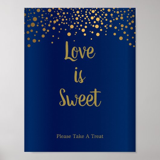 Liefde is zoet - Gold Confetti Stippen - donkerbla Poster (Voorkant)