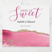 Liefde Is Zoet Goud & Roze Agaat Steen Bruiloft Sparkling Wijnetiket (Enkel label)