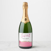 Liefde Is Zoet Goud & Roze Agaat Steen Bruiloft Sparkling Wijnetiket (Voorkant)