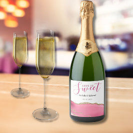 Liefde Is Zoet Goud & Roze Agaat Steen Bruiloft Sparkling Wijnetiket