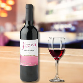 Liefde Is Zoet Gouden & Roze Agate Steen Trouw Wijn Etiket