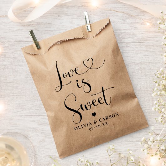 Liefde is Zoet Hart Script Kraft Trouwen Bedankzakje (Geknipt)