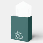 Liefde is zoet in donker turquoise en wit trouwen bedankdoosjes (Geopend)