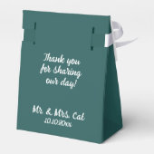 Liefde is zoet in donkerteal en wit trouwen bedankdoosjes (Achterkant)