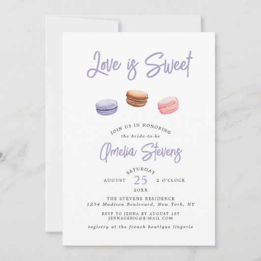 Liefde is zoet (Macaron) | Bridal Shower-uitnodigi Kaart (Voorkant)