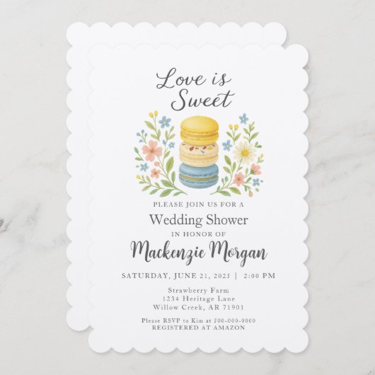 Liefde is Zoet - Macaron Uitnodiging (Voorkant / Achterkant)