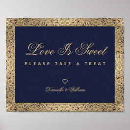 Liefde is Zoet Marineblauw Gouden Rozen Trouwtekst Poster