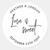 Liefde is zoet modern huwelijksgeschenkje ronde sticker (Voorkant)