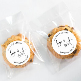 Liefde is zoet modern huwelijksgeschenkje ronde sticker