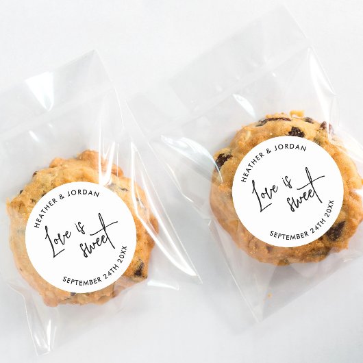 Liefde is zoet modern huwelijksgeschenkje ronde sticker