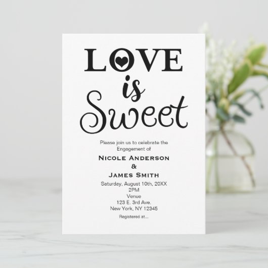 LIEFDE IS ZOET  Modern Zwart & Wit Kaart (Staand voorkant)