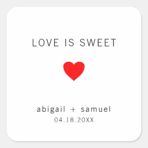 Liefde is Zoet Modern Zwart-Wit Trouw Favor Vierkante Sticker
