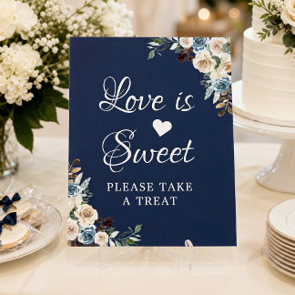 Liefde Is Zoet Navy Blauwe Neutrale Bloemige Bruil Poster