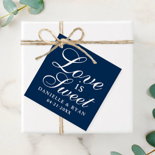 Liefde is zoet Navy Schrift Monogram Huwelijk Bedankjes Labels