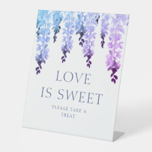 Liefde is zoet Neem een traktatie bloemenschrift b Reclamebord Met Voetstuk
