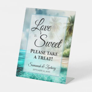Liefde is Zoet, Neem een Traktatie Tropisch Strand Reclamebord Met Voetstuk