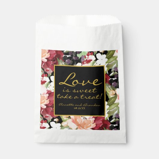 Liefde is zoet Neem een traktatie Zwart Goud Bloem Bedankzakje (Voorkant)