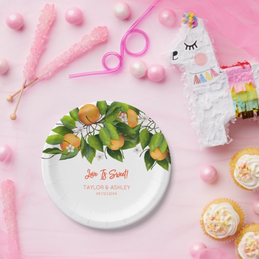 Liefde is zoet Oranje citrusvruchten Papieren Bordje (Feest)