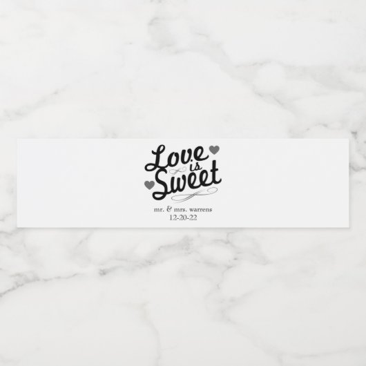 Liefde is zoet ouderwets (zwart / grijs) waterfles etiket (Enkel label)
