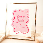 Liefde is zoet roze en rood retro golvend lijst poster