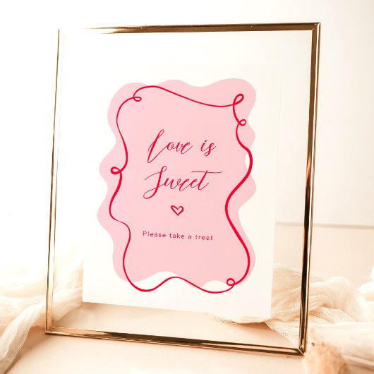 Liefde is zoet roze en rood retro golvend lijst poster