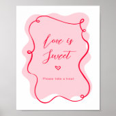 Liefde is zoet roze en rood retro golvend lijst poster (Voorkant)