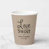 Liefde is zoet! Rustieke Kraft Bruiloft Papieren Bekers (Voorkant)