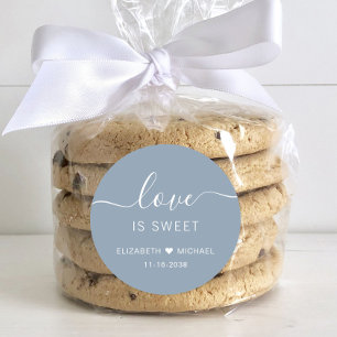 Liefde is zoet stoffig blauw bruiloft gunst ronde sticker