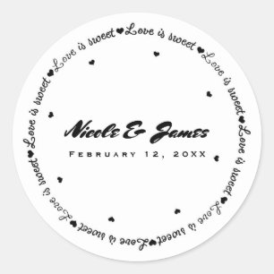 Liefde is zoet Zwart Witte Trouwcadeau Ronde Sticker