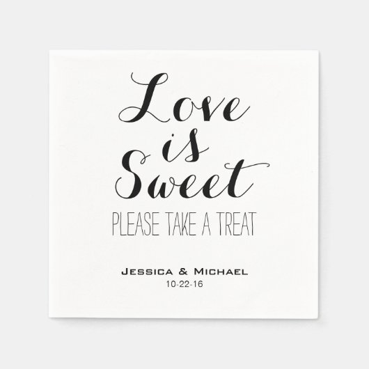 Liefde is zoete aangepaste zwart-wit bruiloft servet (Voorkant)