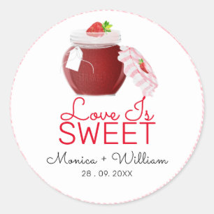 Liefde is Zoete Aardbeienjam Trouwen Ronde Sticker
