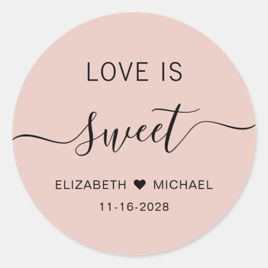 Liefde is zoete blush roze bruiloft gunst ronde sticker (Voorkant)