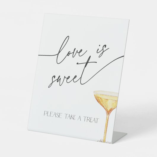 Liefde is zoete bruids parels en Prosecco Buffet Reclamebord Met Voetstuk (Voorkant)