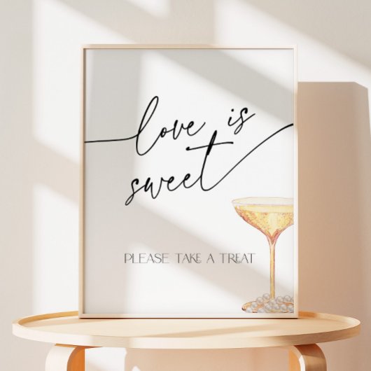 Liefde is zoete bruids parels en Prosecco Buffet Reclamebord Met Voetstuk