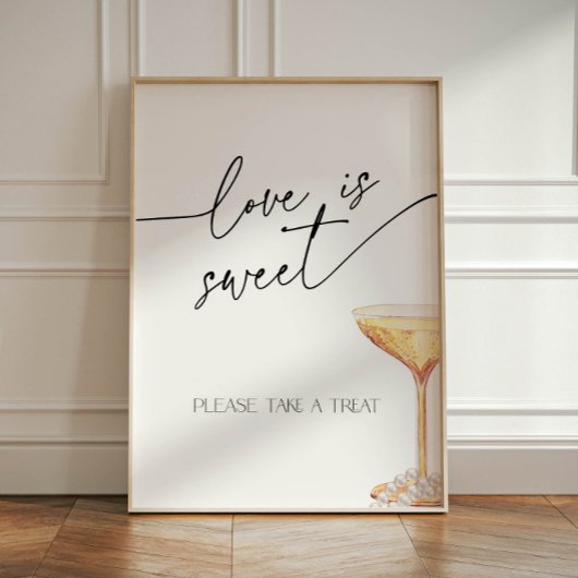 Liefde is zoete bruids parels en Prosecco Buffet Reclamebord Met Voetstuk